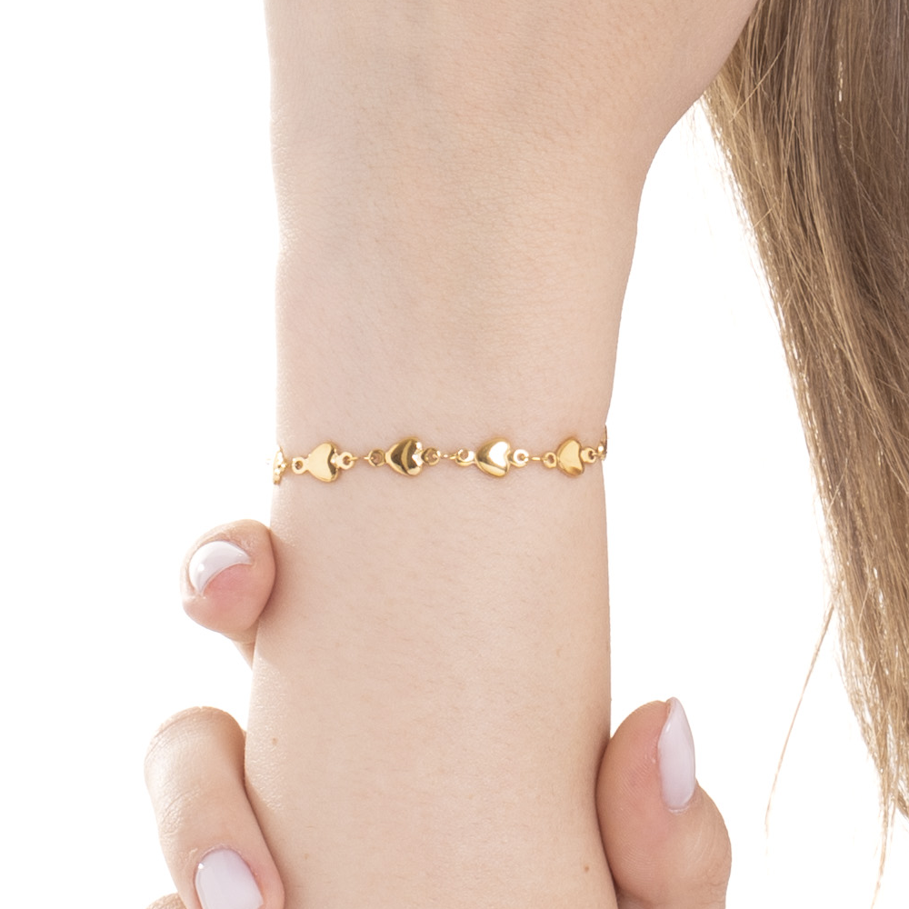 IP PULSERA DE ACERO DORADO PARA MUJER CON CORAZONES