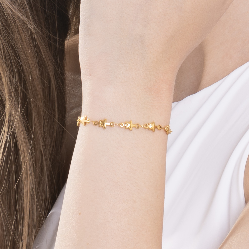 IP PULSERA DE ACERO DORADO PARA MUJER CON ESTRELLAS