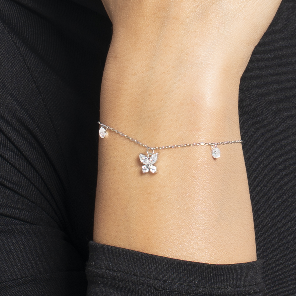 BRACCIALE DONNA IN ACCIAIO CON PENDENTE FARFALLA ED ALI ZIRCONE BIANCO
