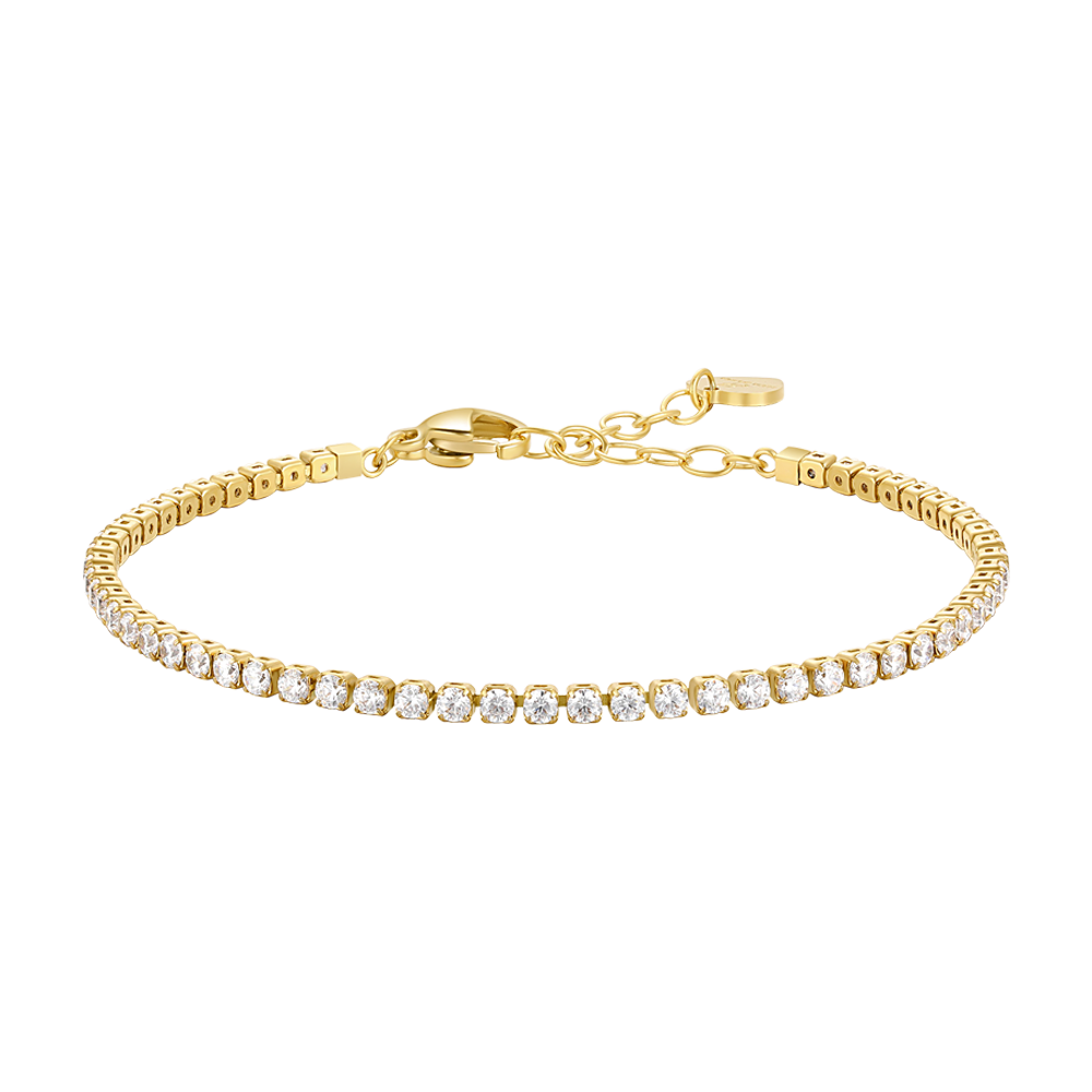 BRACCIALE TENNIS DONNA IN ACCIAIO CON ZIRCONI BIANCHI COLORE ORO