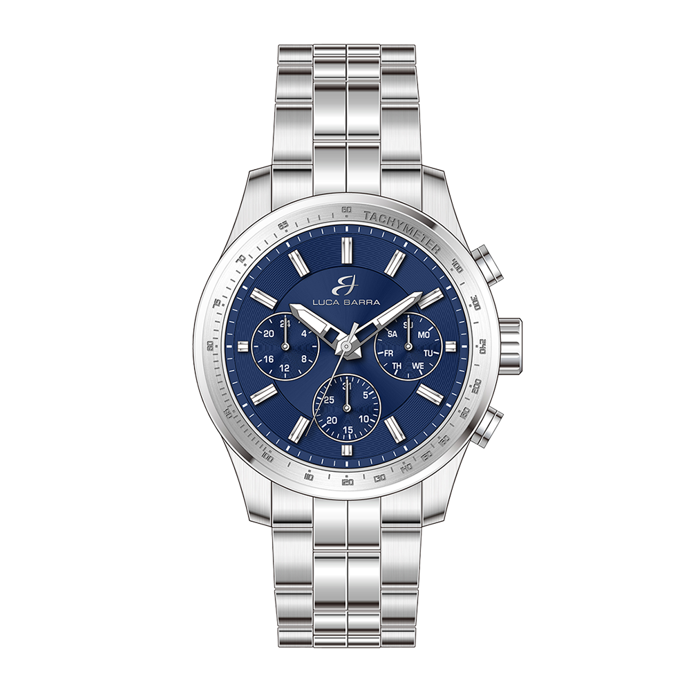 RELOJ DE ACERO PARA HOMBRE CON ESFERA AZUL Y BISEL PLATEADO