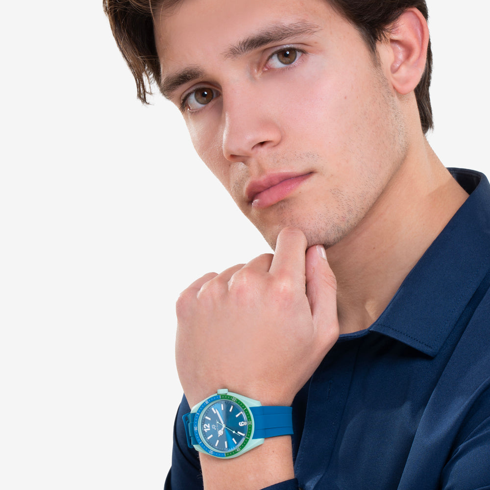 RELOJ DE HOMBRE DE SILICONA AZUL Y VERDE