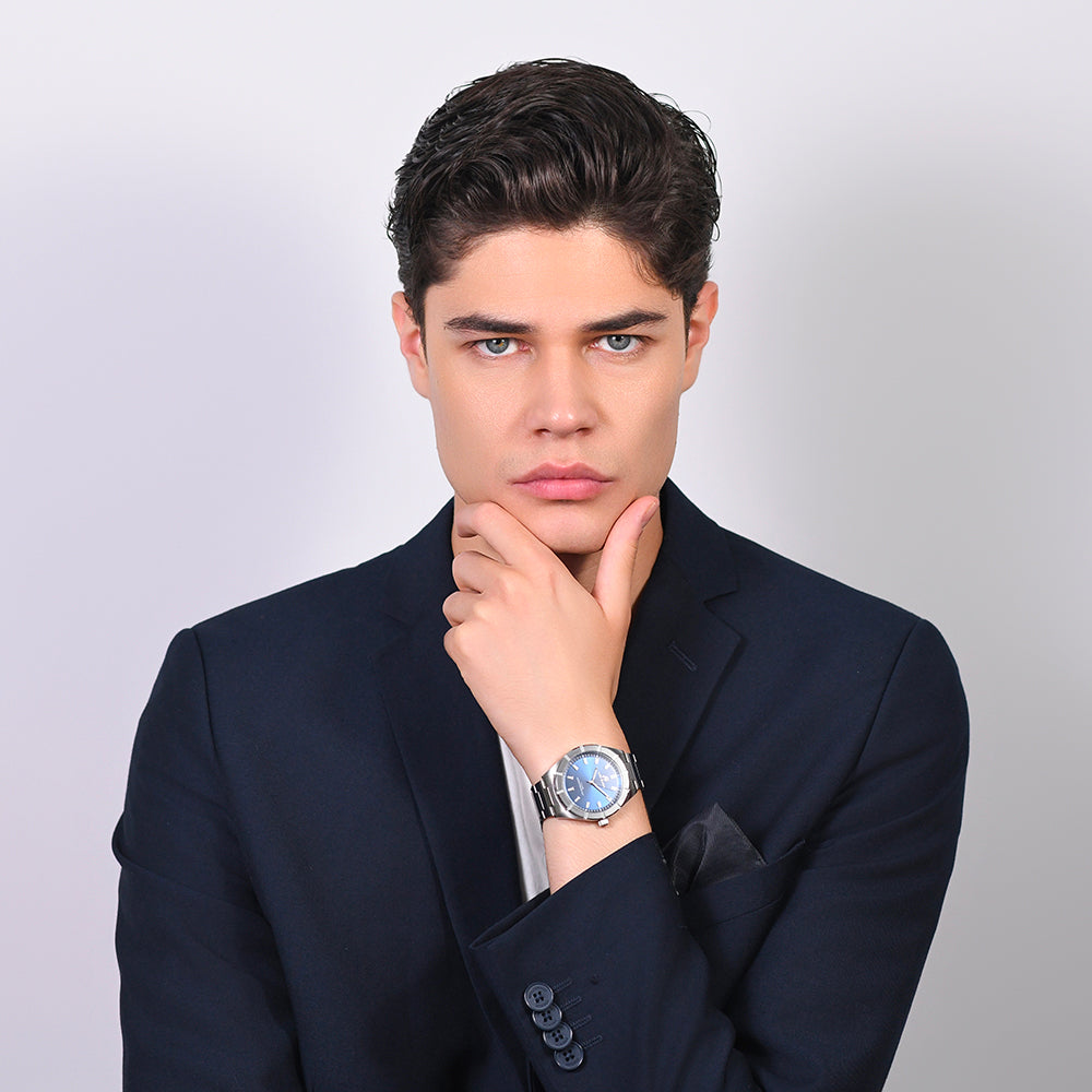 RELOJ DE ACERO PARA HOMBRE ESFERA AZUL