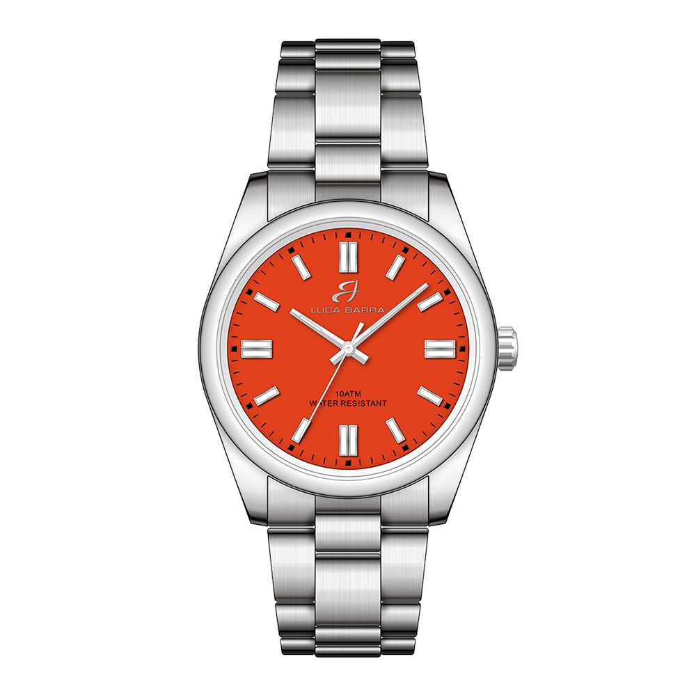 RELOJ DE ACERO CON ESFERA NARANJA