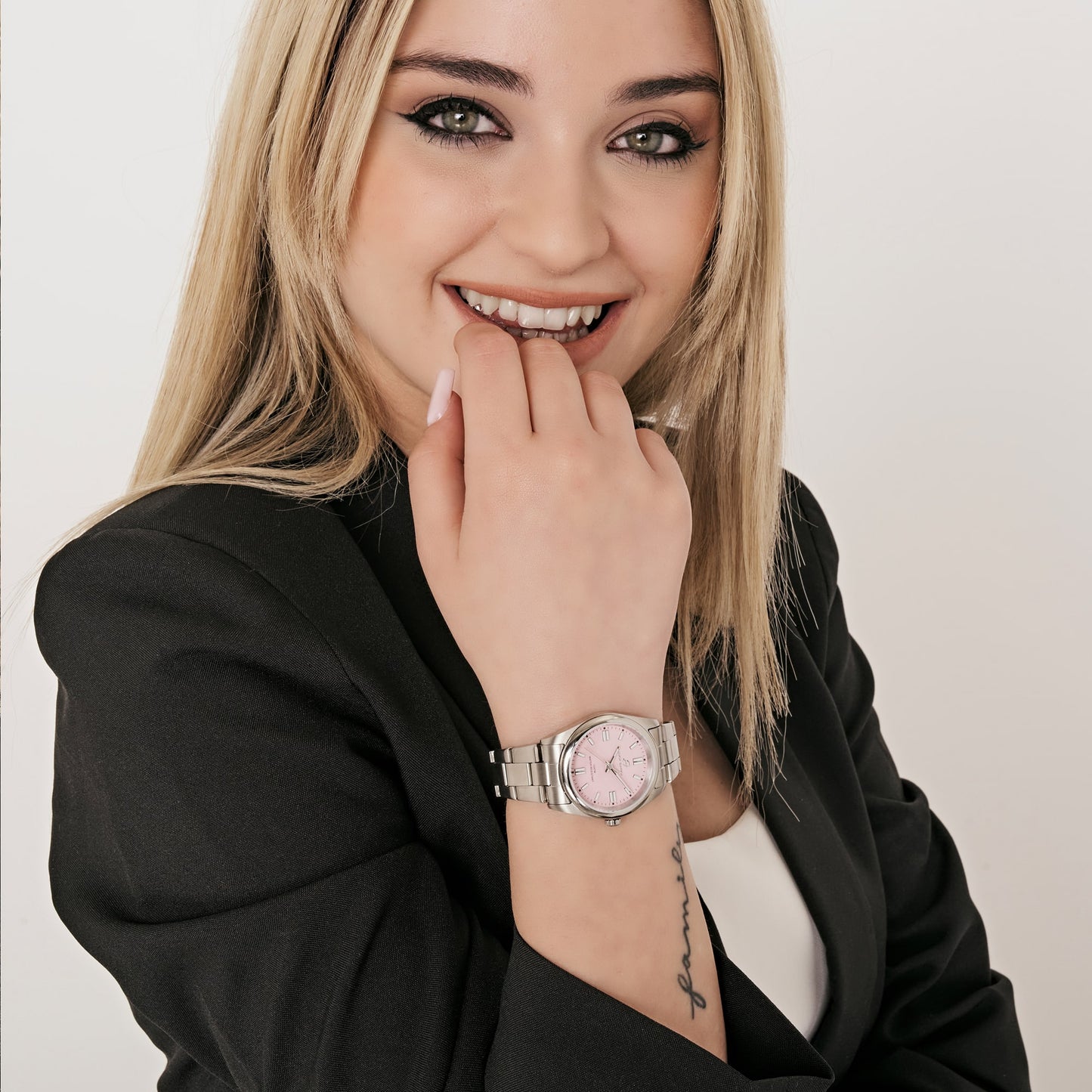 RELOJ DE ACERO PARA MUJER CON ESFERA ROSA