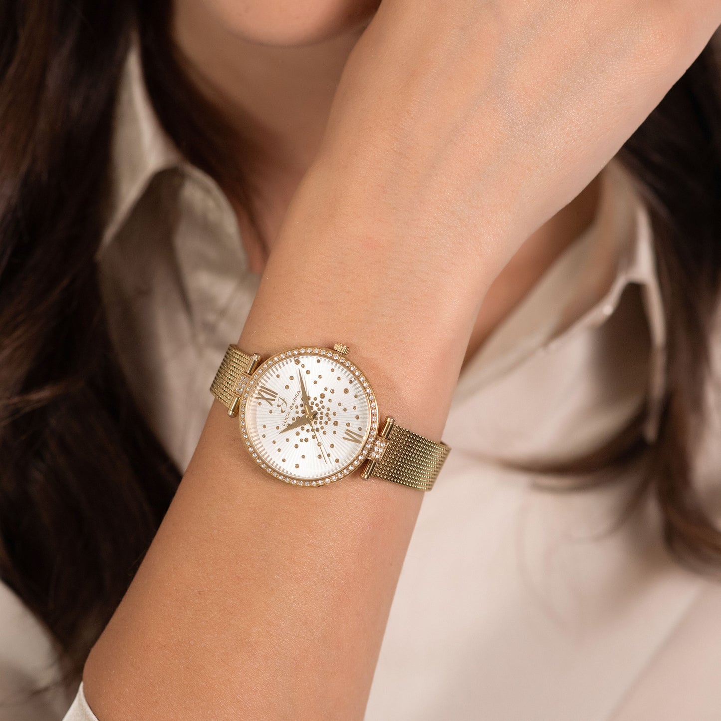 RELOJ MUJER IP ORO ACERO BISEL CRISTAL BLANCO