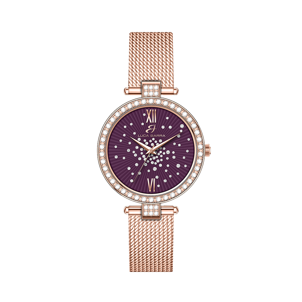 RELOJ MUJER IP ACERO ROSA ESFERA MORADA BISEL CON CRISTALES BLANCOS