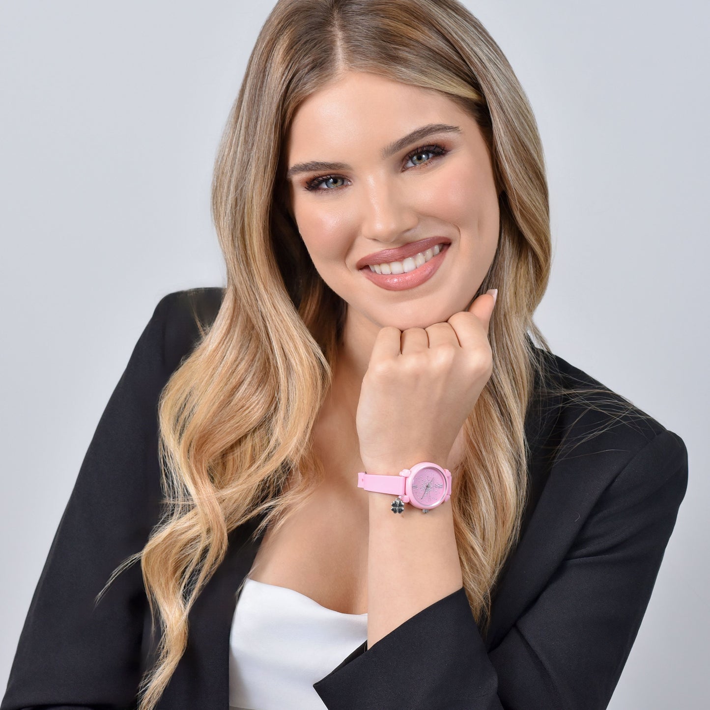 RELOJ DE MUJER DE SILICONA LILA Y CRISTALES BLANCOS