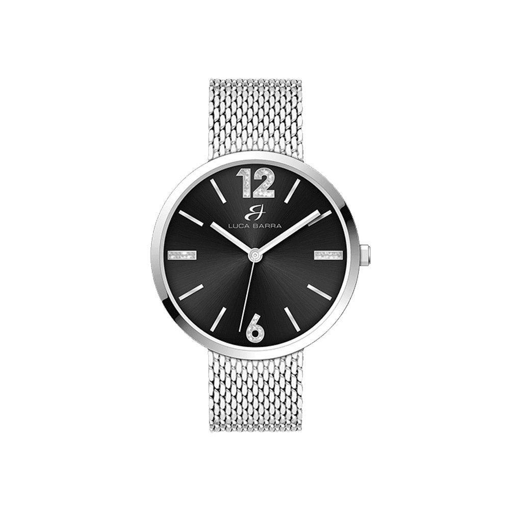 RELOJ MILANO MESH DE ACERO PARA SEÑORA CON ESFERA NEGRA