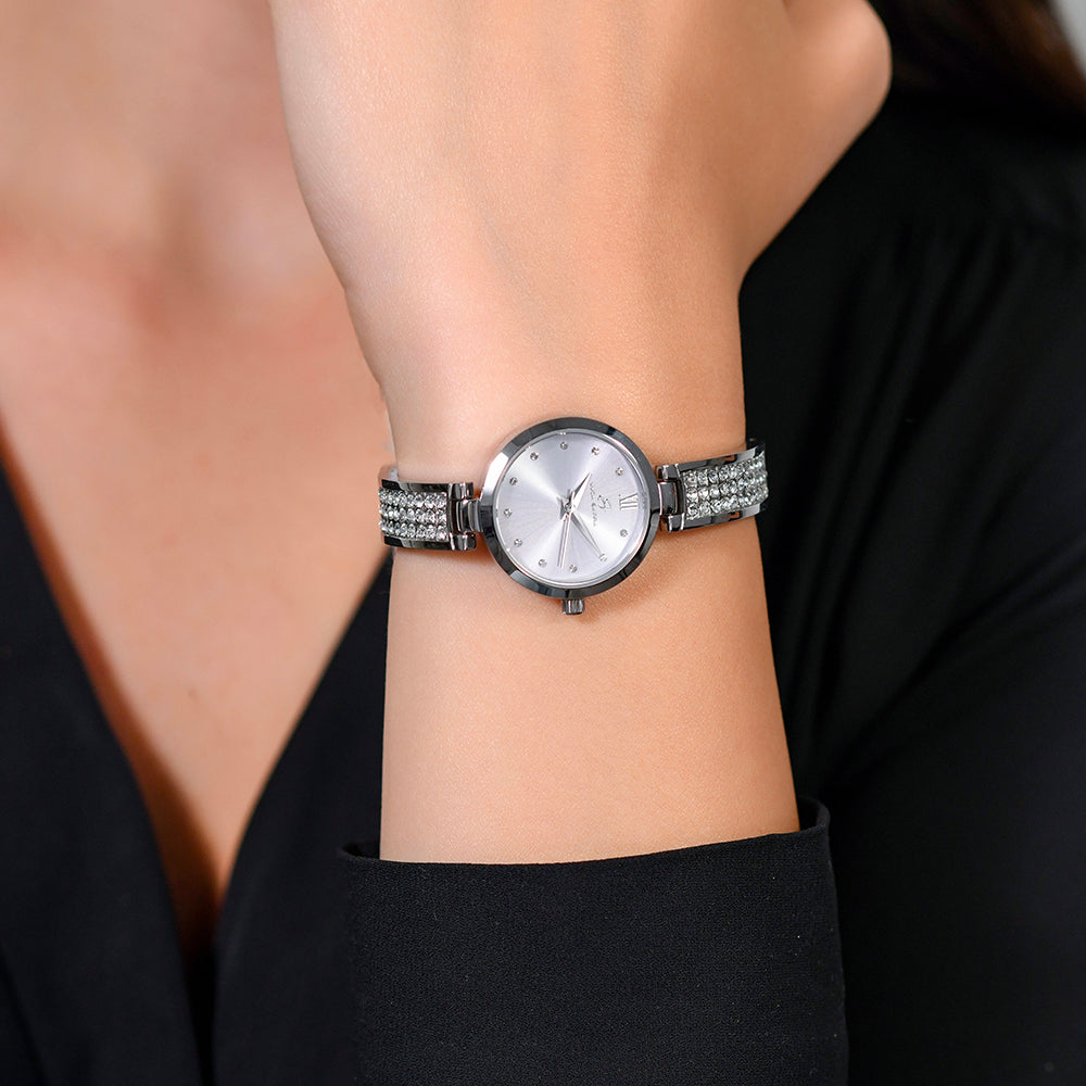 RELOJ DE CRISTAL DE ACERO PARA MUJER CON ESFERA GRIS