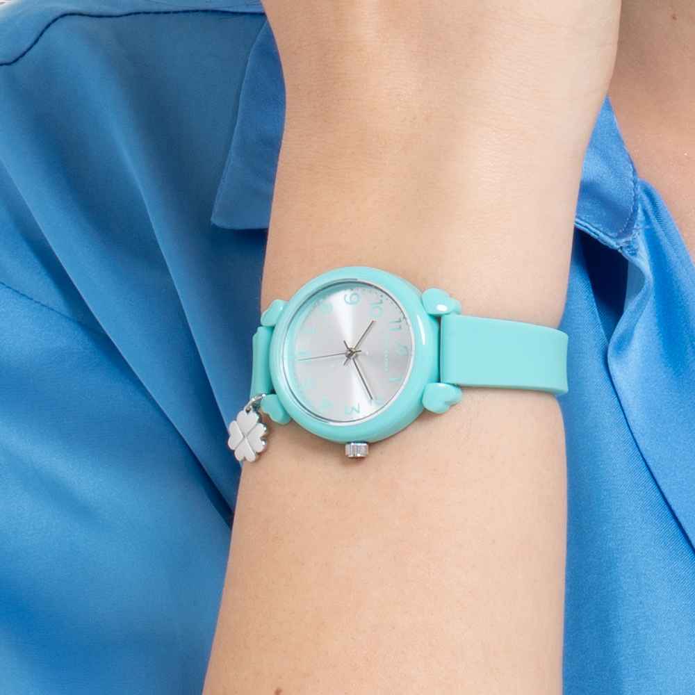 OROLOGIO DONNA ACQUAMARINA CON CHARM QUADRIFOGLIO