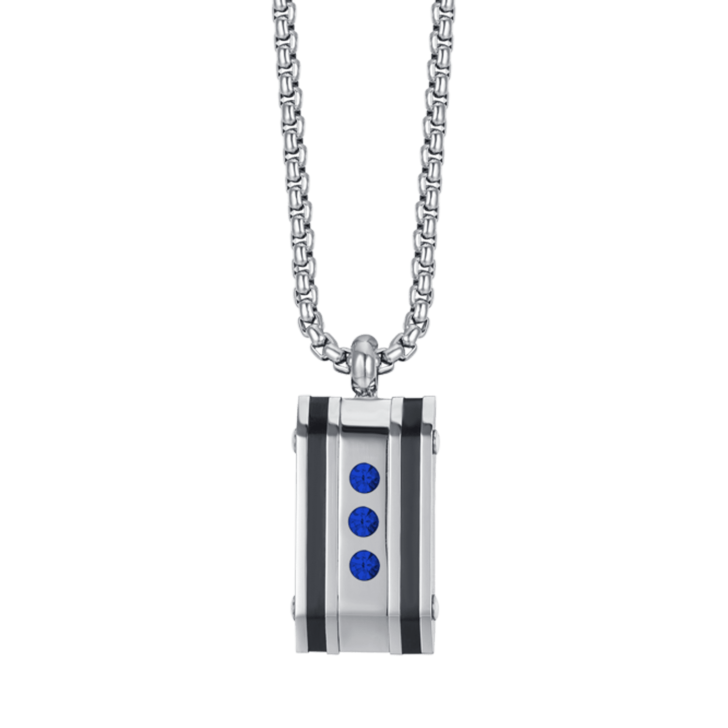 COLLAR DE ACERO PARA HOMBRE CON PLACA DE CRISTAL AZUL