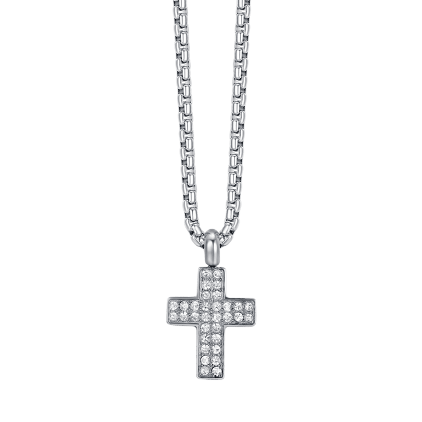COLLAR CRUZ DE HOMBRE DE ACERO CON CRISTALES BLANCOS