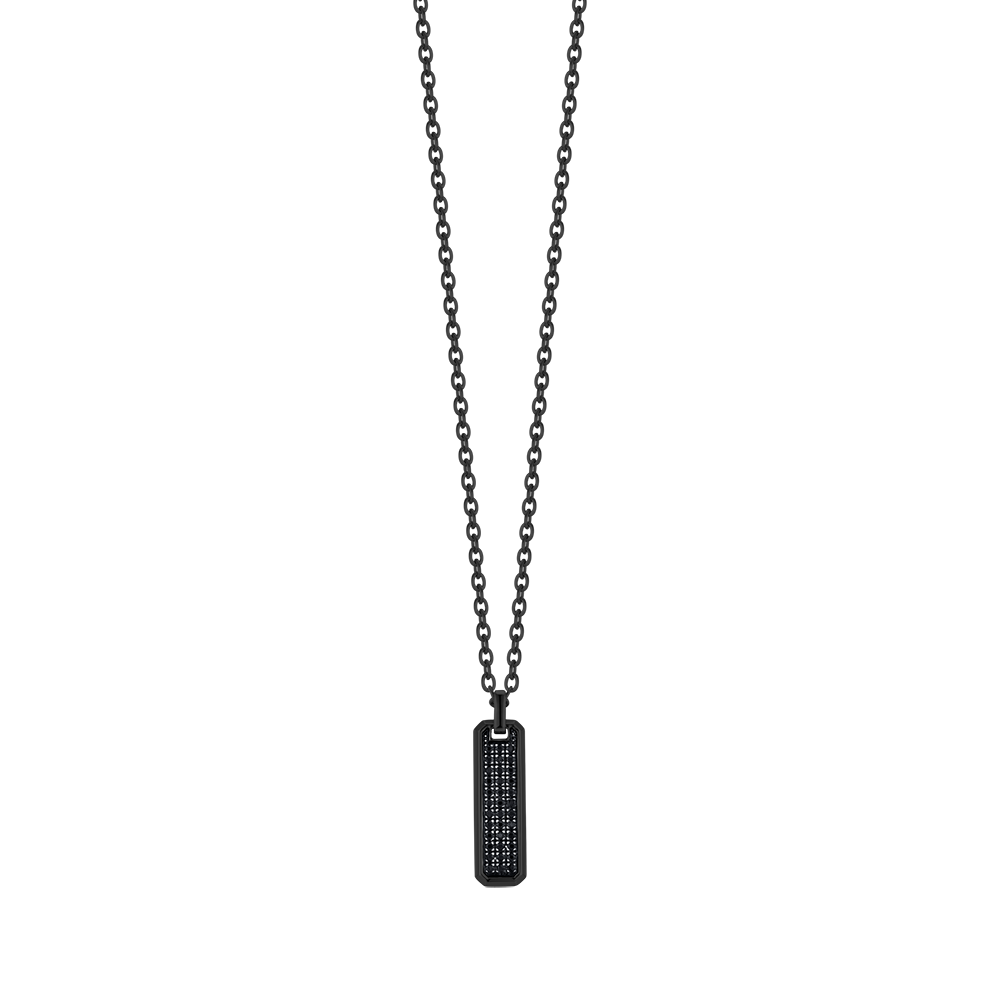 COLLAR DE HOMBRE DE ACERO IP NEGRO CON ELEMENTO DE CRISTAL NEGRO