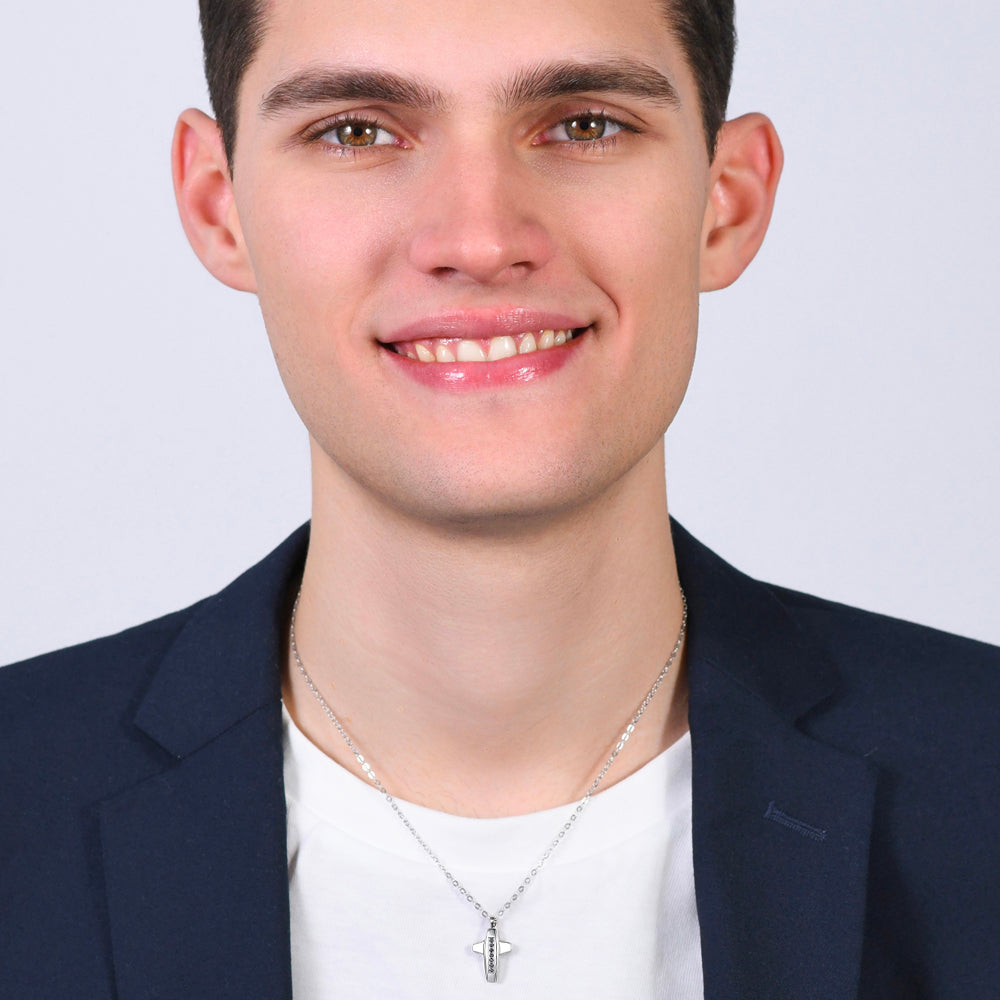 COLLAR DE HOMBRE CON CRUZ DE ACERO Y CIRCONITA NEGRA