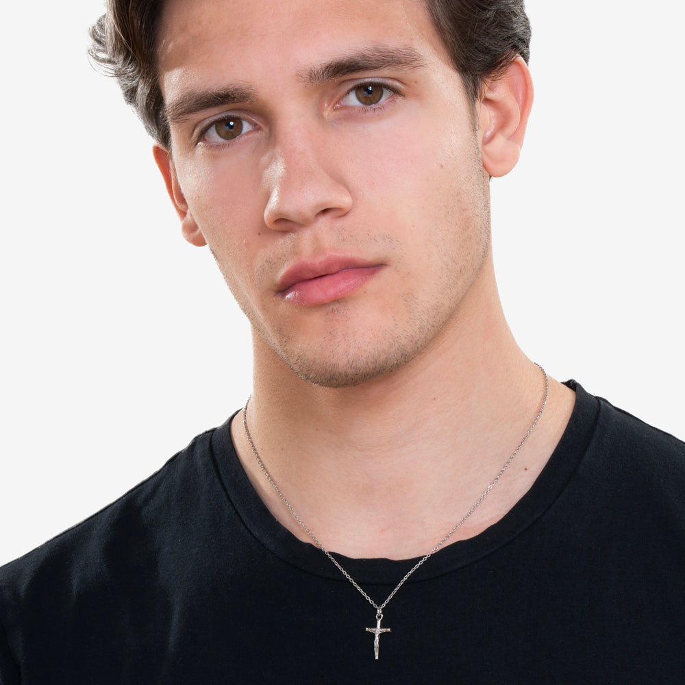 COLLAR DE ACERO PARA HOMBRE CON CRUCIFIJO