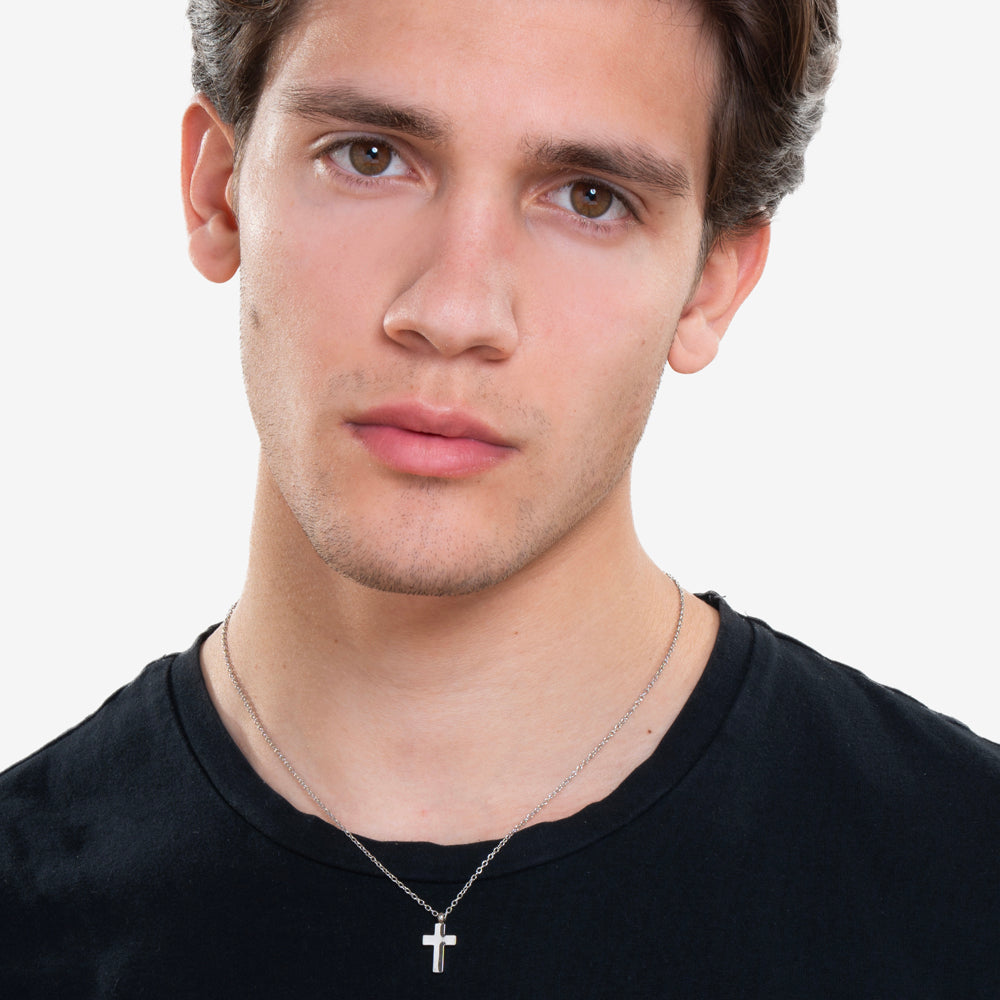 COLLAR DE ACERO PARA HOMBRES CON CRUZ