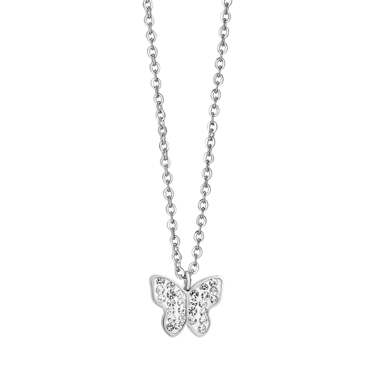 COLLAR DE ACERO PARA MUJER CON MARIPOSA Y CRISTALES BLANCOS