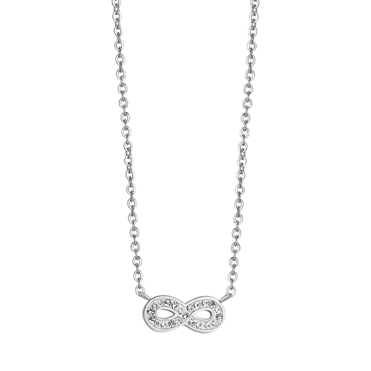 COLLAR DE ACERO PARA MUJER CON INFINITO Y CRISTALES BLANCOS