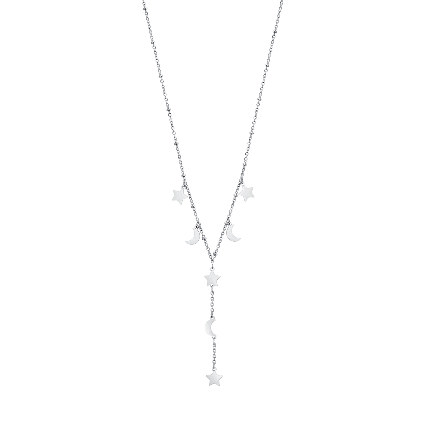 COLLAR DE ACERO CON ESTRELLAS Y LUNAS