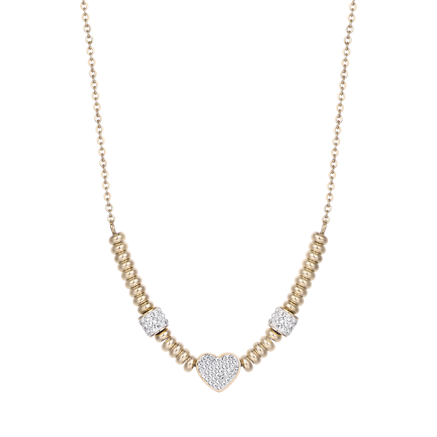 IP COLLAR DE ACERO DORADO CON CORAZÓN DE CRISTAL BLANCO