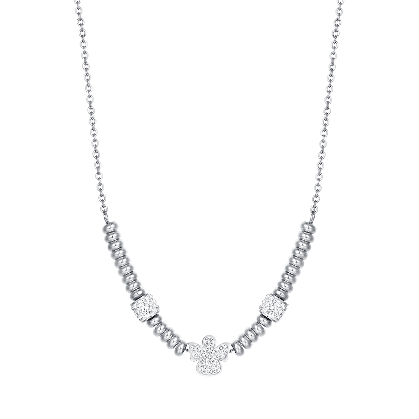 COLLAR DE ÁNGELES DE ACERO CON CRISTALES BLANCOS