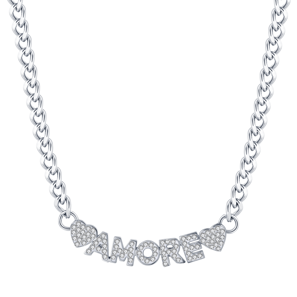 COLLAR DE AMOR DE ACERO PARA MUJER CON CRISTALES BLANCOS