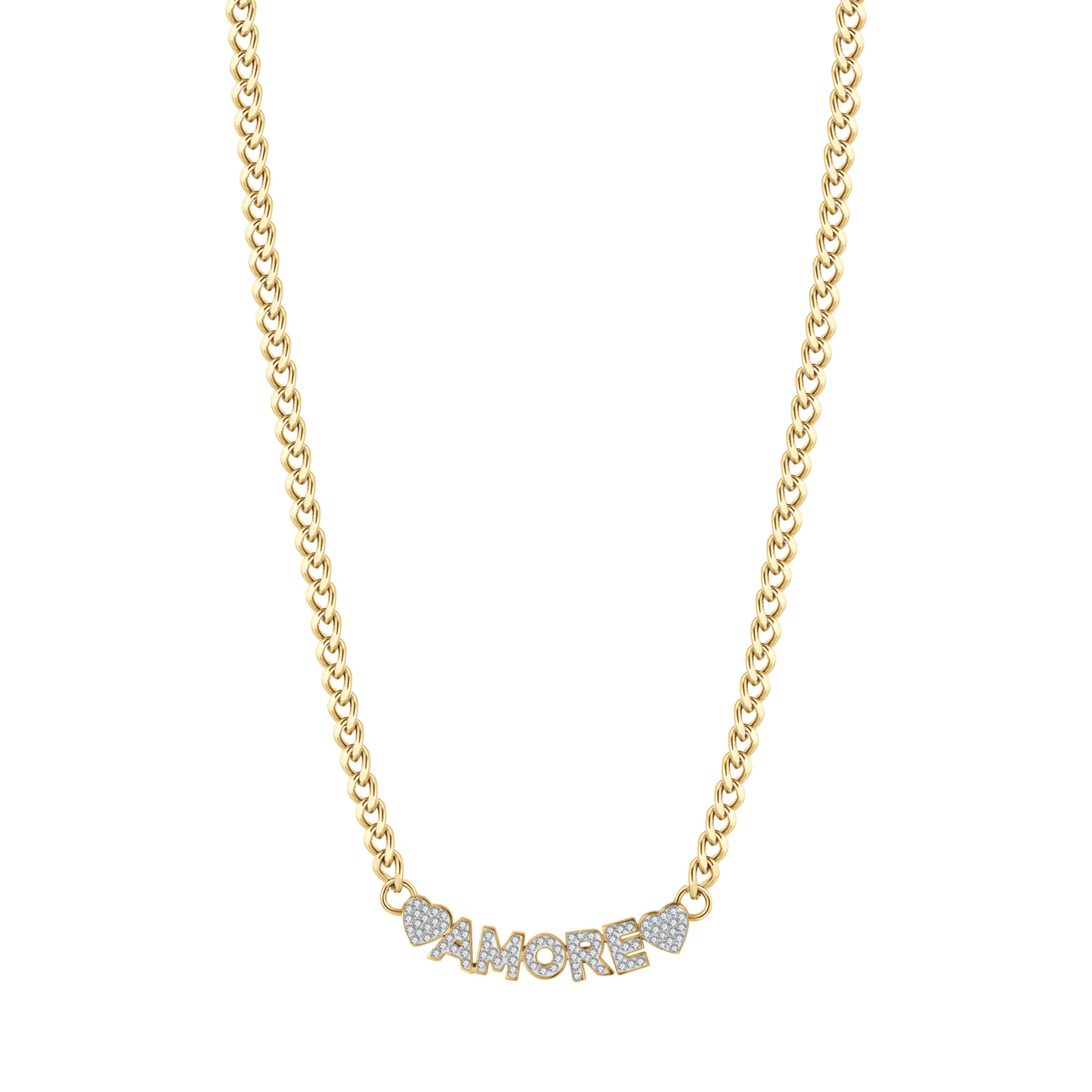 COLLAR DE AMOR DE ACERO DORADO CON CRISTALES BLANCOS