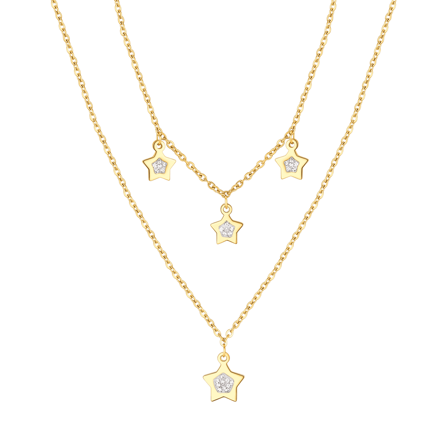 IP COLLAR DE ACERO DORADO PARA MUJER CON ESTRELLAS Y CRISTALES BLANCOS