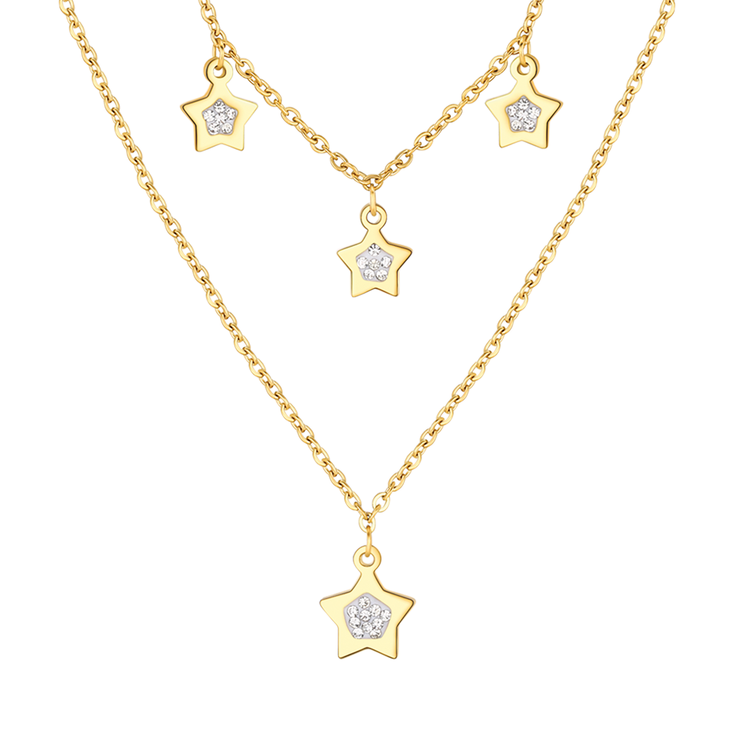 IP COLLAR DE ACERO DORADO PARA MUJER CON ESTRELLAS Y CRISTALES BLANCOS
