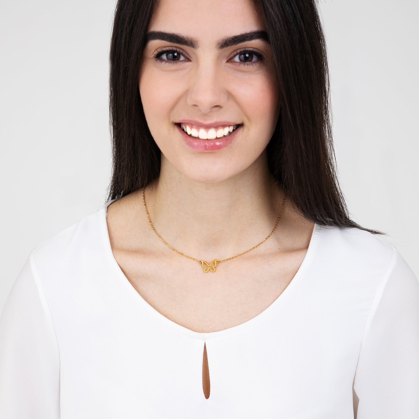 IP COLLAR DE ACERO DORADO PARA MUJER CON MARIPOSA DORADA