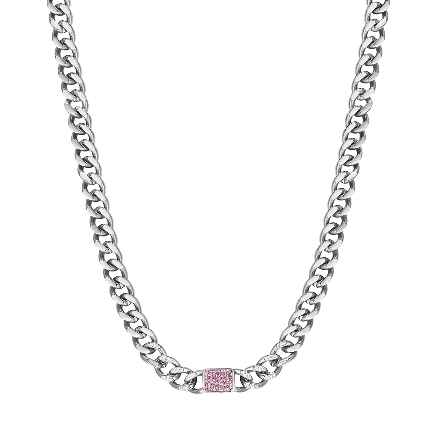 COLLAR DE ACERO PARA MUJER CON CRISTALES FUCSIA