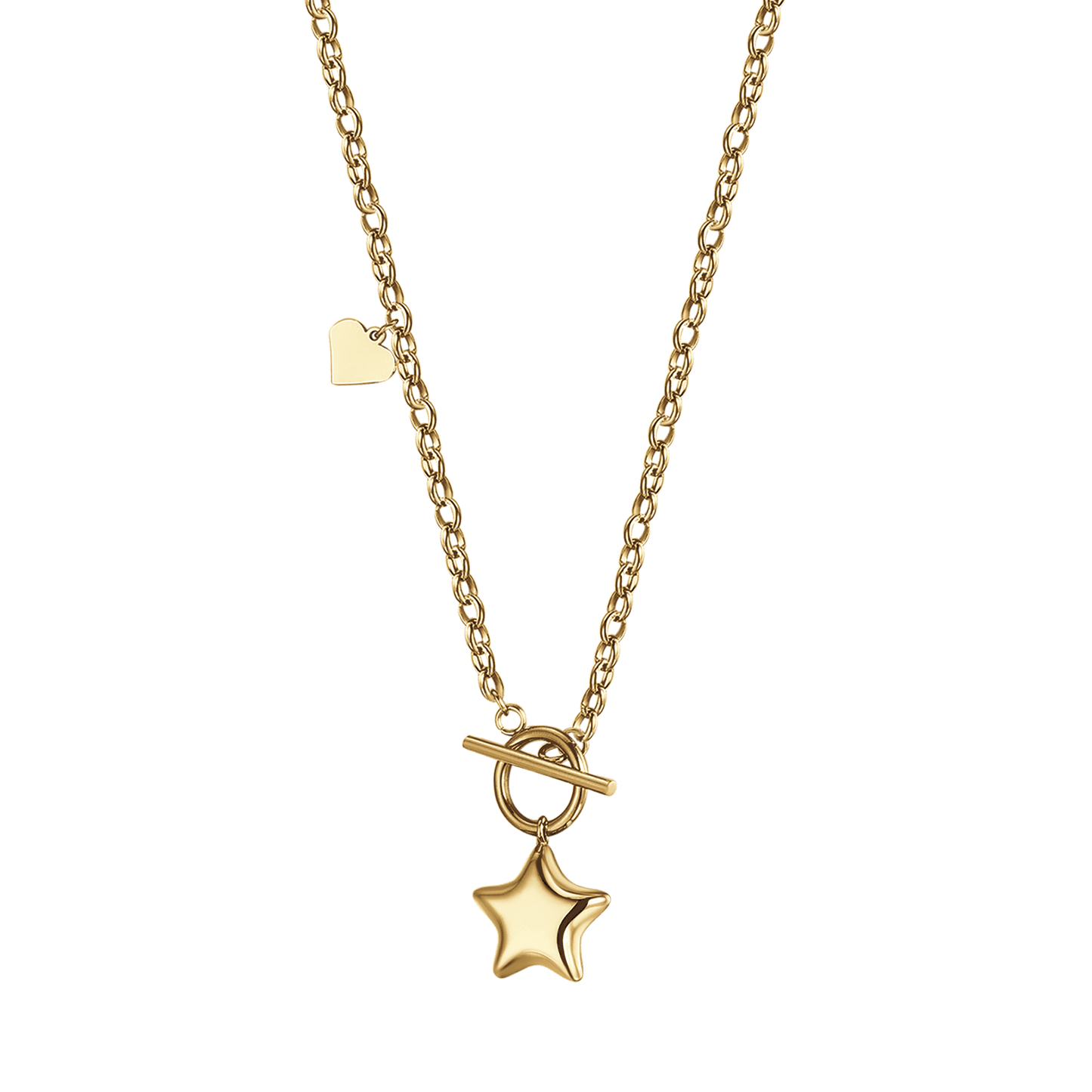 IP COLLAR DE ACERO DORADO PARA MUJER CON ESTRELLA Y CORAZÓN