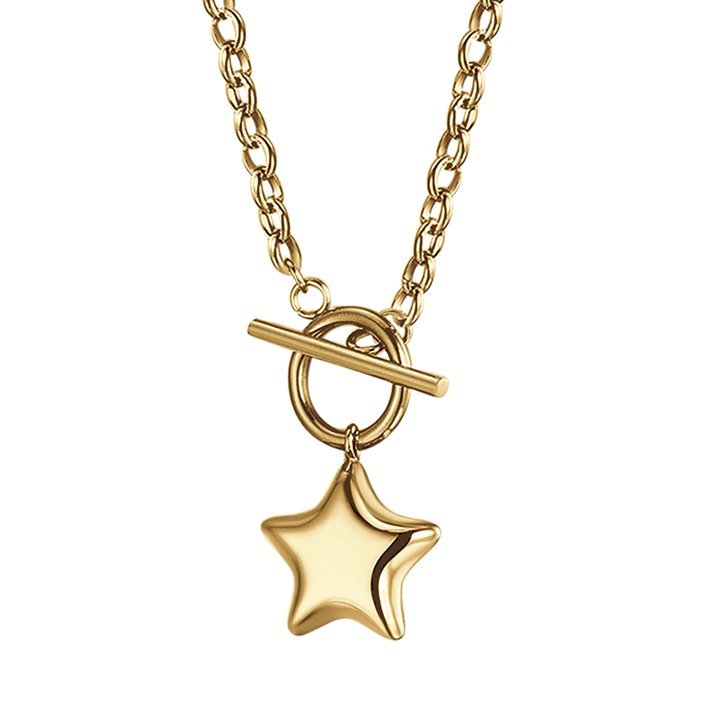 IP COLLAR DE ACERO DORADO PARA MUJER CON ESTRELLA Y CORAZÓN