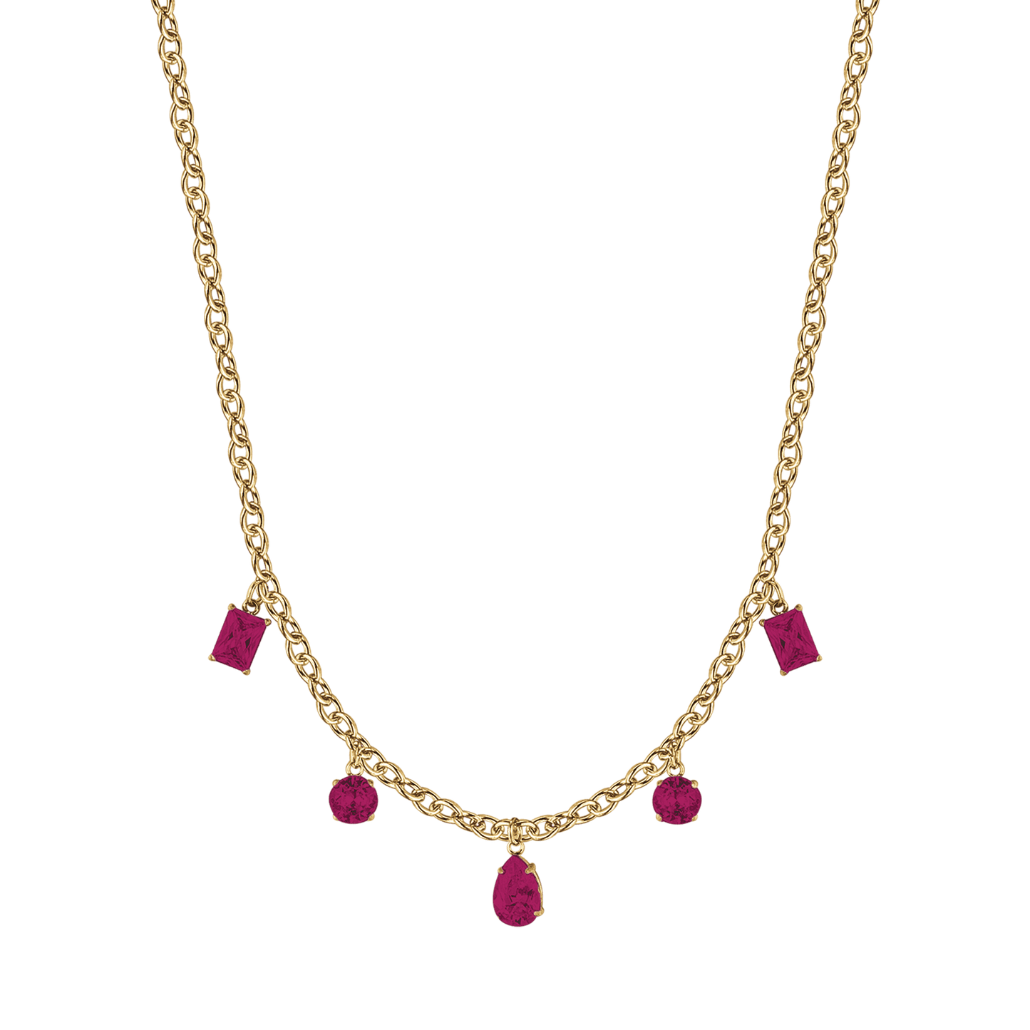 IP COLLAR DE ACERO DORADO PARA MUJER CON COLGANTES DE CRISTALES FUCSIA