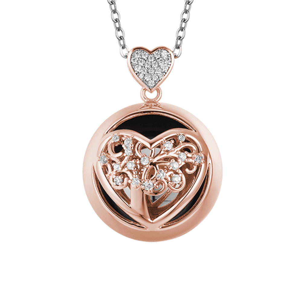 COLLAR DE LLAMADA DE ÁNGEL DE ACERO CON CORAZÓN Y ESFERA DE METAL