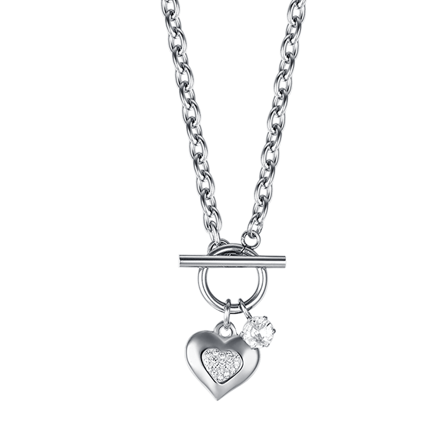 COLLAR DE ACERO PARA MUJER CON CORAZÓN Y CRISTALES BLANCOS