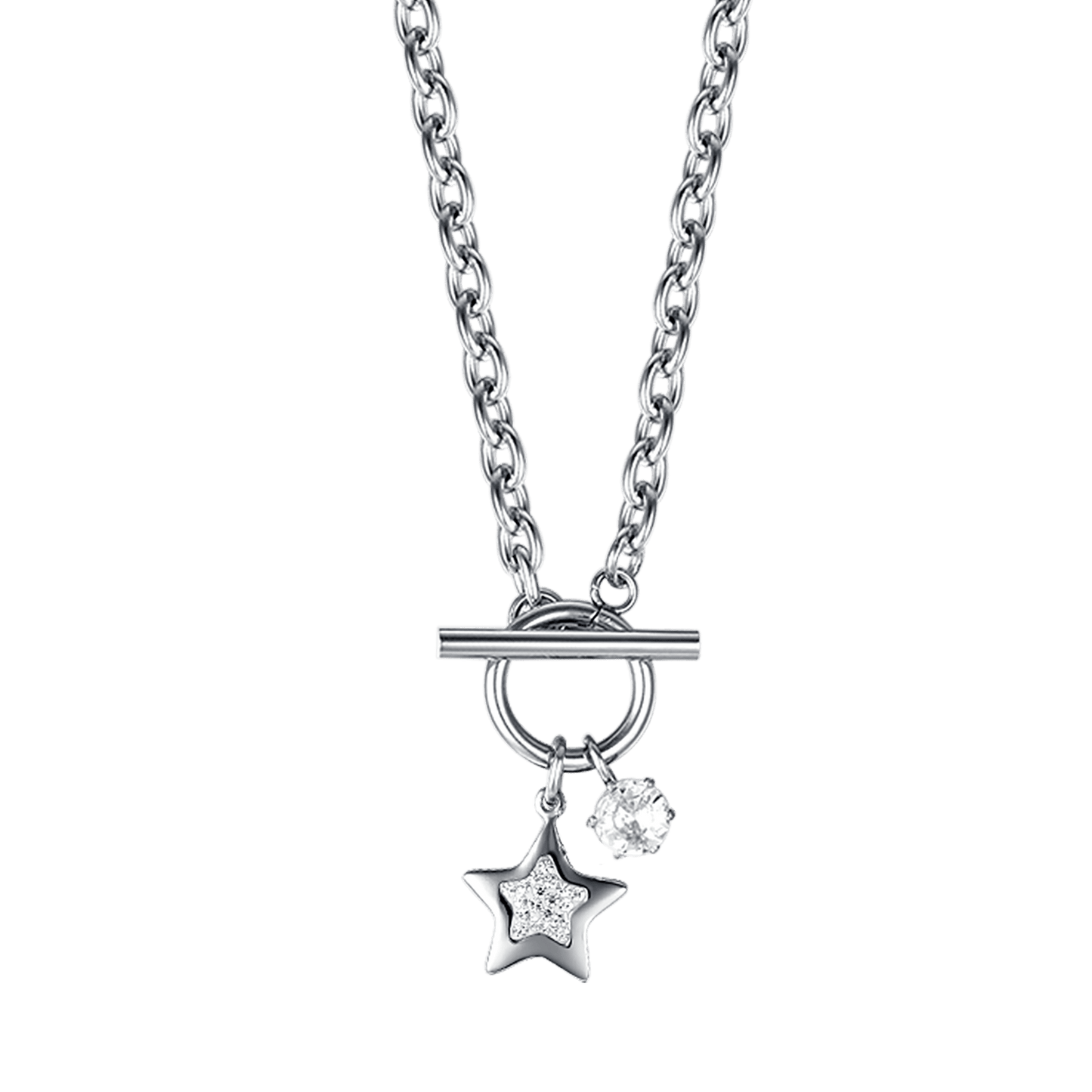 COLLAR DE ESTRELLAS DE ACERO PARA MUJER CON CRISTALES BLANCOS