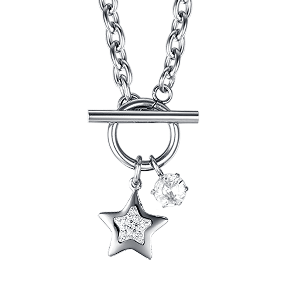 COLLAR DE ESTRELLAS DE ACERO PARA MUJER CON CRISTALES BLANCOS