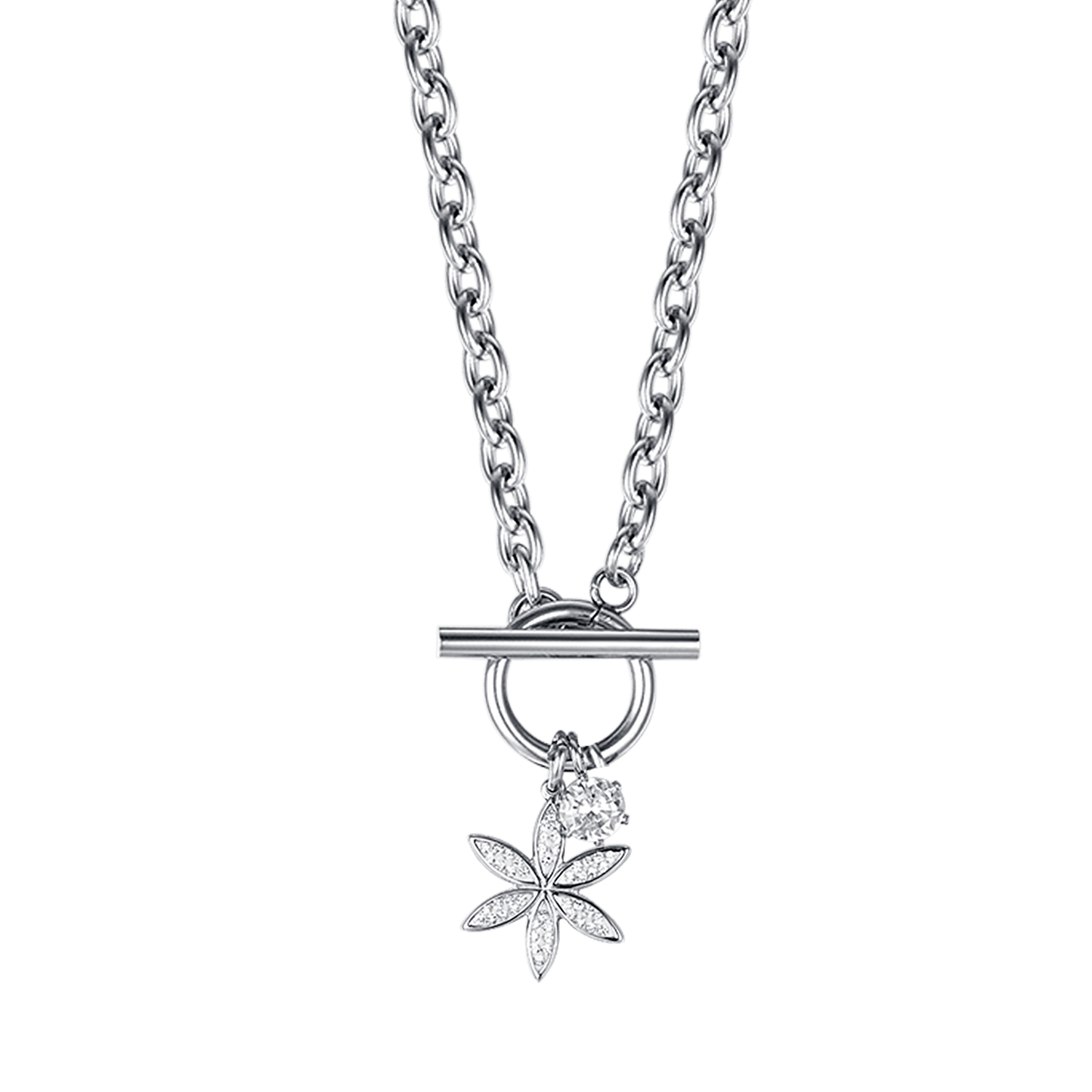 COLLAR DE ACERO PARA MUJER CON FLOR DE LA VIDA CON CRISTALES BLANCOS