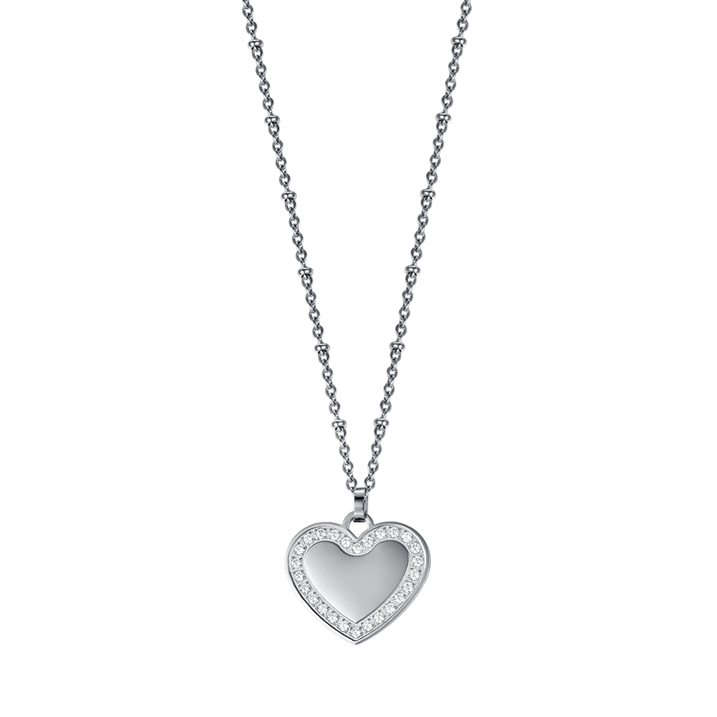COLLAR DE ACERO PARA MUJER CON CORAZÓN Y CRISTALES BLANCOS
