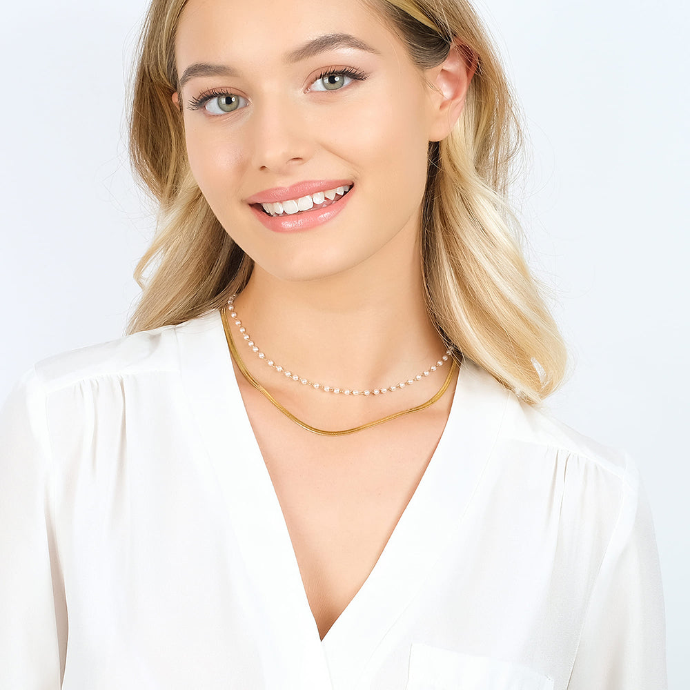 COLLAR DE ACERO PARA MUJER CON PERLAS BLANCAS