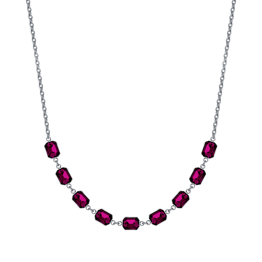 COLLAR DE ACERO PARA MUJER CON CRISTALES FUCSIA