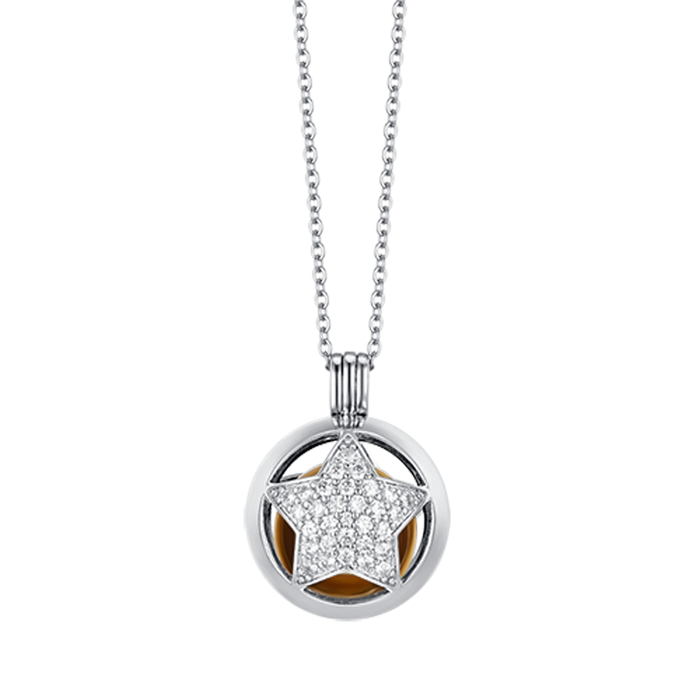 COLLAR LLAMADA DE ANGEL ESTRELLA DE ACERO CON CRISTALES BLANCOS