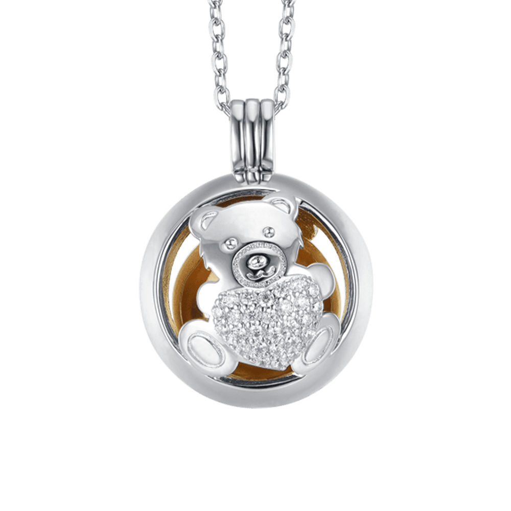 COLLAR LLAMADA ANGEL DE ACERO CON OSITO DE PELUCHE CON CRISTALES BLANCOS