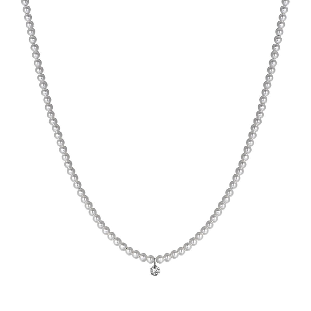 COLLAR DE ACERO DE LAS MUJERES CON PERLAS CON CRISTAL BLANCO