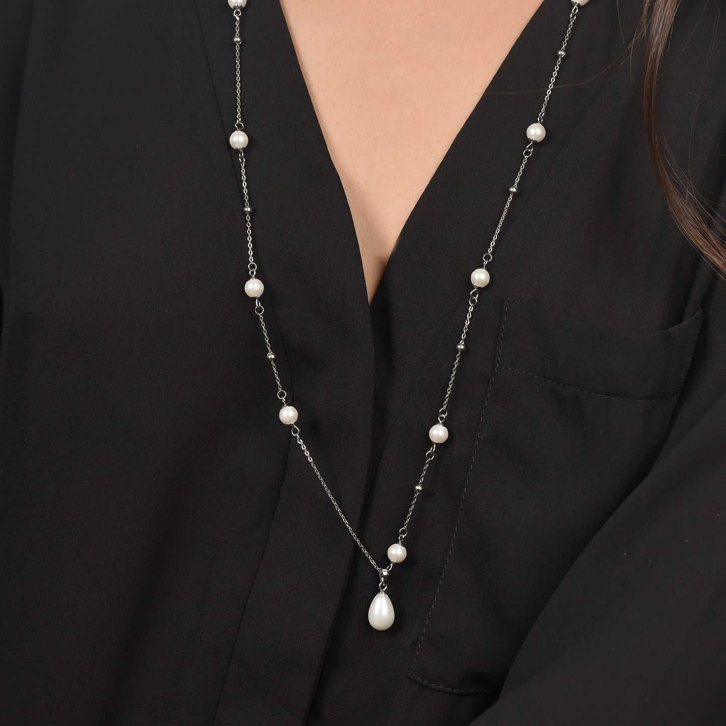 COLLAR DE ACERO PARA MUJER CON PERLAS