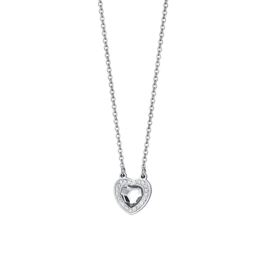 COLLAR MUJER ACERO CORAZON CRISTAL BLANCO