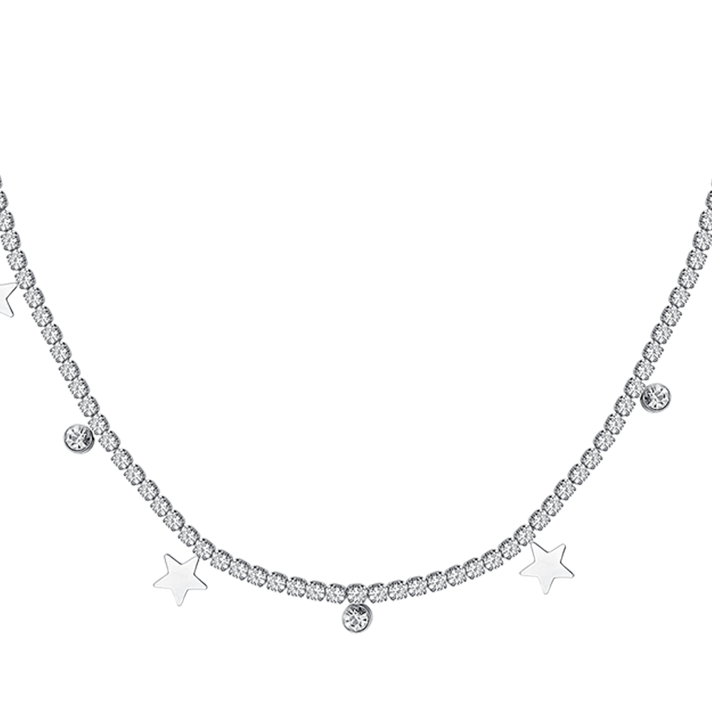 COLLAR DE TENIS DE ACERO PARA MUJER CON CRISTALES BLANCOS Y ESTRELLAS