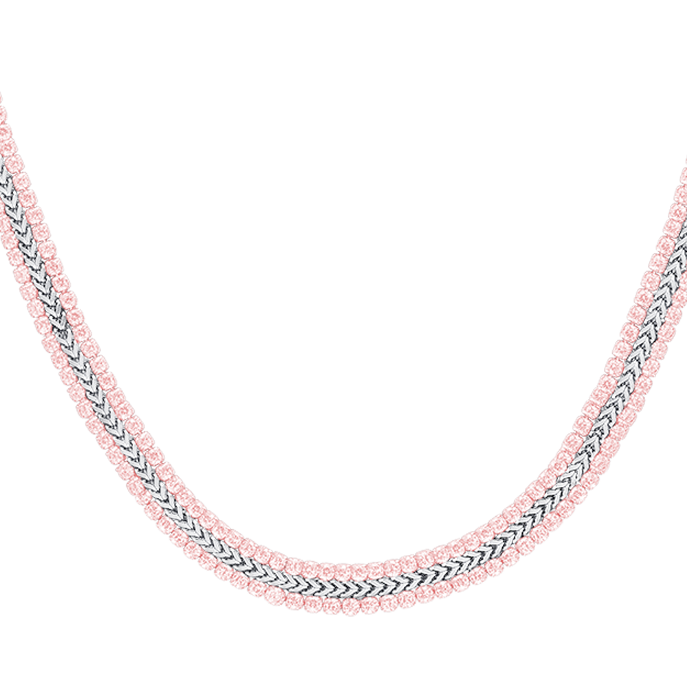 COLLAR DE TENIS DE ACERO PARA MUJER CON CRISTALES ROSAS